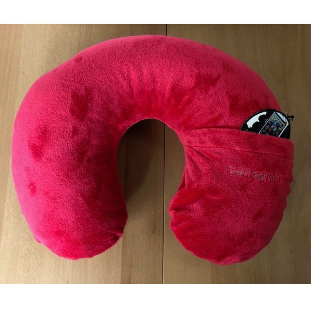 NWT Samsonite Pink Plush Inflatable Travel Pillow